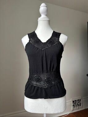 DEANE & WHITE Black Y2K Crochet Whimsigoth Fairy Tank‎ Top Size Medium